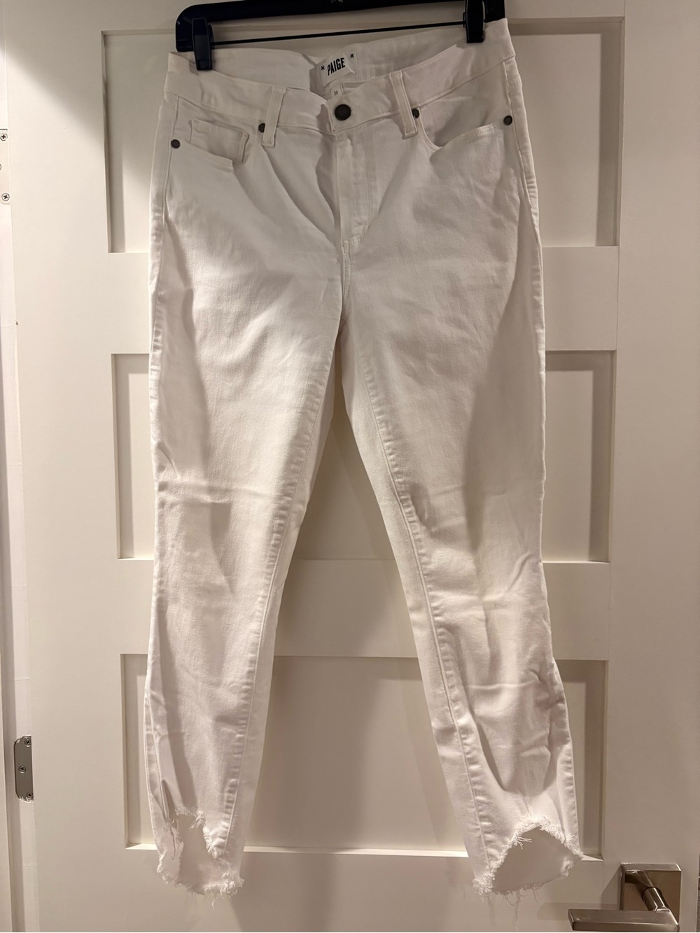 PAIGE White High-Rise Cropped Skinny Jeans with Raw Hem
